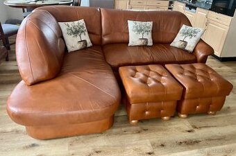 Rohová celokožená sedačka s taburety - 1