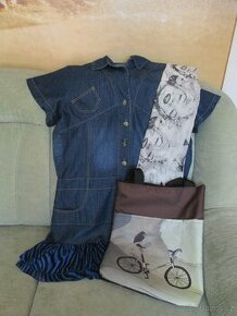XL Džínové šaty,nová taška zap.na zip+šátek Marilyn Monroe