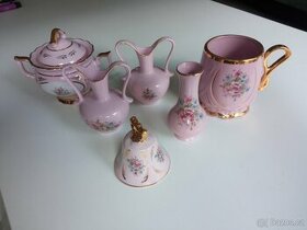 Růžový porcelán - vazičky set květinový
