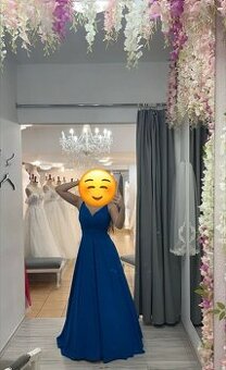 Plesové modré šaty se třpytkami na maturitní ples, vel.36/38