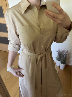 Béžové bavlněné košilové dlouhé šaty Gant, vel. 38/40