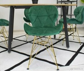 Sametová židle Paris zelená se zlatými nohami