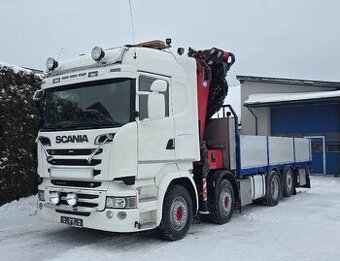 Scania R580 V8 - 8x2 - Valník + HR-HMF 8520 K6+JIB FJ2000 K6