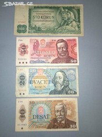 Bankovky ČESKOSLOVENSKO - 10, 20, 50, 100 Kčs