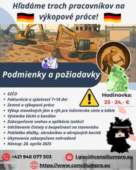 Hľadáme troch pracovníkov na výkopové práce.