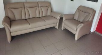 Kožená sedací souprava s křeslem - jak NOVÁ, BEZ POŠKOZENÍ