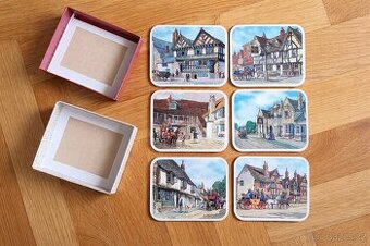 6 retro podtácků / prostírání s anglickými historickými moti