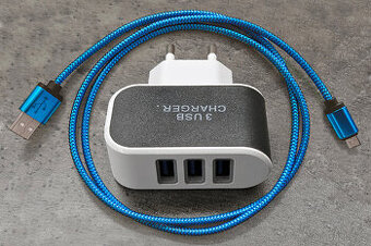 Cestovní nabíječka 3x USB + kabel micro USB