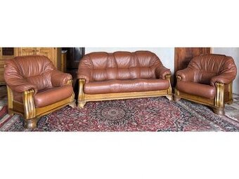 Dubová rustikální kožená souprava 3+1+1, 3791