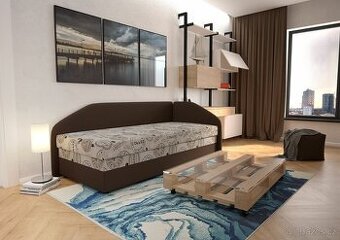 Čalouněná rohová válenda tmavě hnědá / světle hnědý vzor