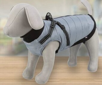 Obleček pro psa- Bunda s postrojem šedá S: 33 cm