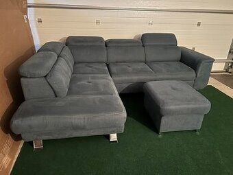 Sedací souprava - Rozkládací + Taburet - modrá, levá