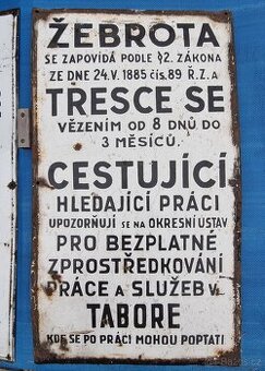 Velká smaltovaná cedule ŽEBROTA   Rakousko Uhersko