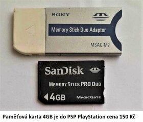 Paměťová karta 4GB je do PSP PlayStation