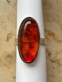 Prsten Sterlingové stříbro a jantar, Dánsko, 50.- 60. léta