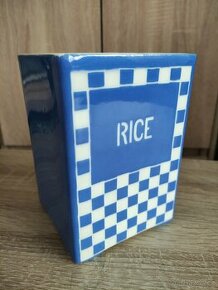 Stará VintageArtDeco dóza s nápisem Rice Rýže,.modro bílá