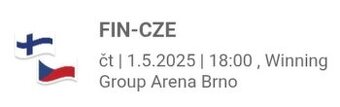 FIN x CZE (Brno 1.5.2025): prodám vstupenku na hokej.