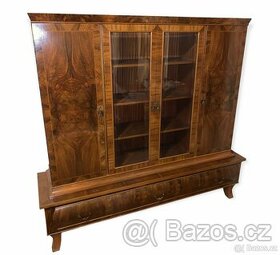 Starožitná knihovna, leštěný ořech, art deco 30. léta