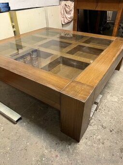 Konferenční stolek - dub masiv, skleněná deska