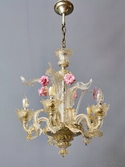 Benátský pětiramenný skleněný lustr Murano