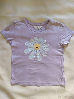 Letní tričko, kopretina, flitry, H&M, vel. 122/128