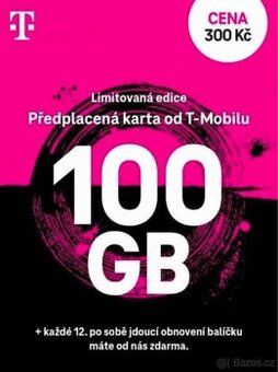 T-Mobile SIM karta 100gb s kreditem 300 Kč