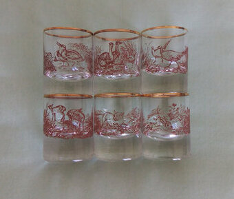 Skleněná likérová sada Moser - myslivecký dekor