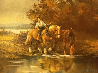 Obraz se scénou spřežení koní a pole