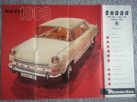 Plakát ŠKODA 1000/1100MB model 1969 originál mototechna 1968 - 1