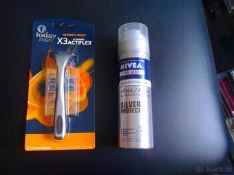 Strojek, brity na holení + pěna Nivea