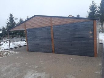 Plechová garáž 6+3m x 5m.