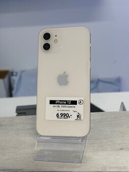 iPhone 12 - 64GB - 100% BATERIE - WHITE - 6M ZÁRUKA