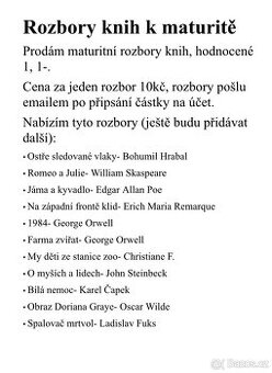 Rozbory knih k maturitě