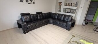 Rohová kožená sedačka – levá, černá, TOP stav
