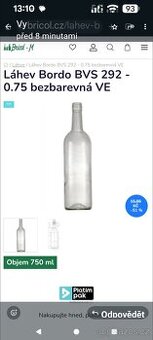 Prodám láhve na víno čiré typ Bordo BVS