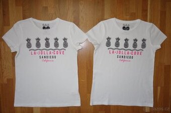 2x bílé tričko s aplikací vel.146 pro dvojčata