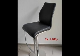 2x barová židle Holly černá kůže + chrom