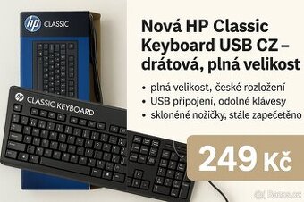 Nová HP Classic Keyboard USB CZ – drátová, plná velikost