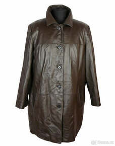 Kožený měkký dámský zateplený hnědý kabát DANIER v.XXL