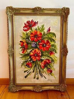 Starý obraz květin v krásném rámu