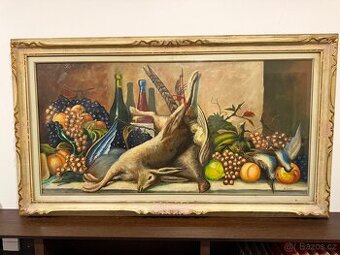 Velký starožitný obraz - lovecké zátiší (M. Donelli)