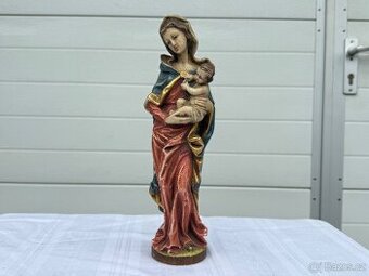 Dřevěná socha Madona s jezulátkem polychromie