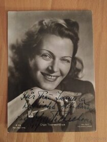 Stará pohlednice Olga Tschechova s autogramem, 1944