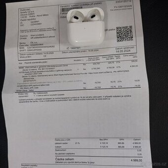 Sluchátka Apple AirPods, DOKLAD,ZÁRUKA,TOP STAV