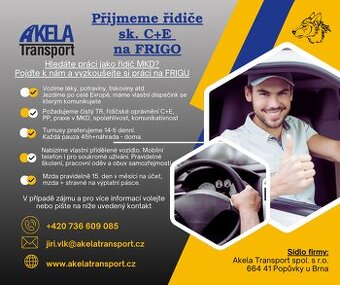 Hledáme Řidiče C+E pro Frigo Soupravu-možno i Tuzemsko