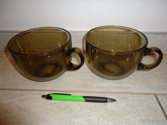 Hrnky velké skleněné kouřové 0,5 l - 2 kusy - NOVÉ