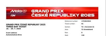 MOTO GP BRNO - 2x vstupenka tribuna T2