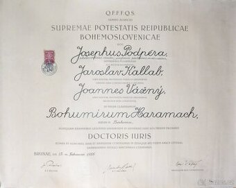 Diplom Doctoris Iuris - MÚ Brno - 1938