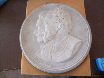 Starožitný reliéf Sokol (1912)Tyrš a Fügner,značeno-plaketa