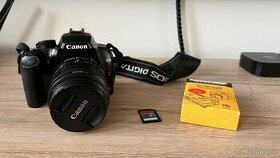 Canon EOS 1000D funkční, závěrka 37tis, objektiv, karta 8GB